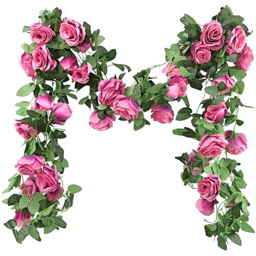 FiveSeasonStuff 29 Ft 4 Pack Rose Silk Flower Garland Artificial Flowers Decoration Hanging Floral Décor for Wedding Baby Shower Birthday Party Garden (Fuchsia) - color: Fuchsia