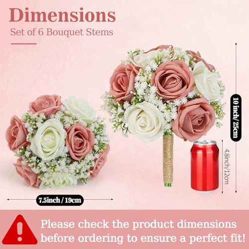 Wedding Artificial Bridesmaids Bouquets Set of 6-Faux Babys Breath Dusty Pink Fake Gypsophila Bouquet for Bridesmaid, Real Touch Small Bouquet for Bridesmaids Wedding Bridal Shower Centerpieces-7 Inch - color: Dusty Pink, size: Set of 6 Bridesmaid Bouquet