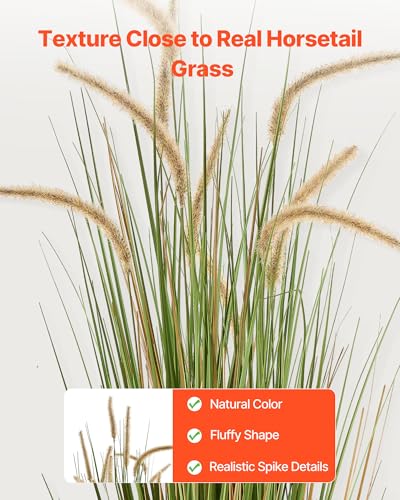 VEVOR Artificial Grass Plant, 2 Pack 47 inch Horsetail Reed Grass in Pot, Premium PVC Faux Fake Greenery Shrubs Plant for Indoor Outdoor House Home Garden Office Room Décor, Housewarming, Green - color: Horsetail Grass, size: 4FT