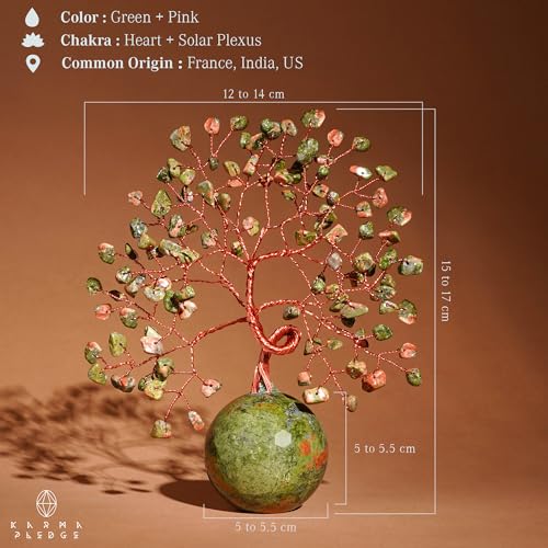Crystal Tree of Life Birthday Gifts for Women, Handmade Home Decor, Office, Room Decoration, Unakite Healing Crystal Chakra Tree for Money, Positivity, Reiki, Good Luck Gifts for Her, Mom & Dad - color: Ball Base Unakite Crystal Tree