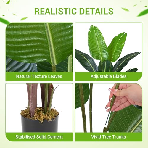 2-Pack Artificial Tree Bird of Paradise Artificial Plant, 5 Ft Faux Tropical Plant Palm Tree with Leaves Trunks Faux Banana Leaf Tree for Home Decor Living Room Indoor Outdoor Office - size: 5ft-2 pack