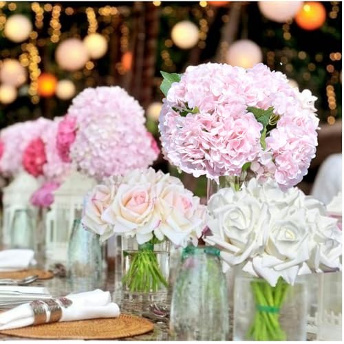 Pink Hydrangea Artificial Flowers - High-End 22.5cm Oversized Heads (4pcs) | Real-Touch Design | Perfect for Christmas, Weddings, Home Decor, Parties & Outdoor Use (Pink) - color: Pink