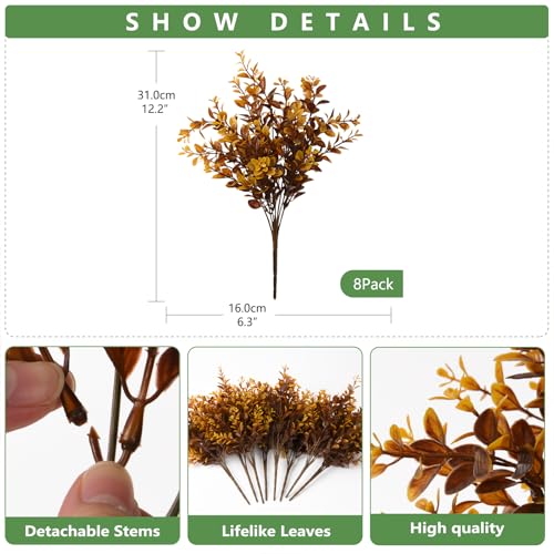 8pack Fall Fake Fern Plants Faux Boston Ferns UV Resistant Greenery for Outdoor Front Porch Artificial Ferns Stems for Indoor Home Porch Garden Window Box Autumn Decor - color: Fall