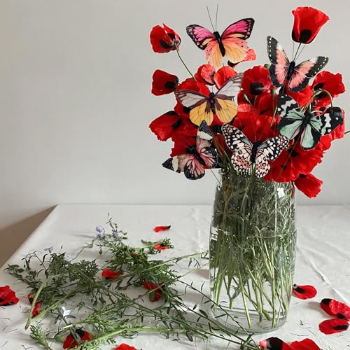 Cartanfill- Artificial Feather Simulation Butterfly Party Decoration Set, a Set of 12 Pieces with Clips, Used for Home Decoration in 12 Colors.… (B Wire) - color: The Product Colors Are Artificial Feather 3d Butterfly Party Decorations in 6 Colors: Pink,