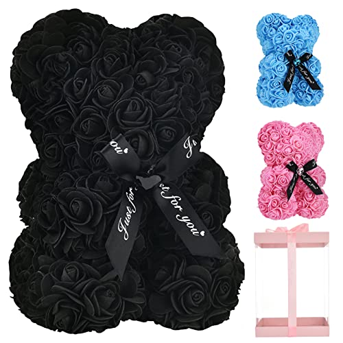 Lgv Flower Rose Bear,Romantic Gift for Valentine's Mother's Day, Christmas, Birthday,Girl Friend Her Mom Female Wife with Artificial Heart-Shaped Diamonds Black - color: Black