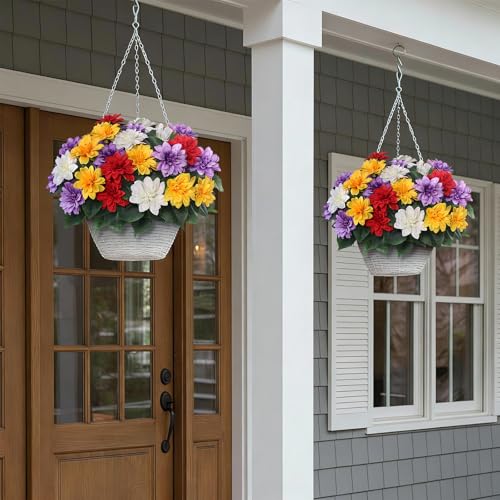 VIERENA 8 Bundles Artificial Dahlia Flowers for Outdoors Spring Summer Decor, No Fade Silk Flower Faux Dahlias Plant Arrangement for Home Garden Balcony Farmhouse（Mixed Color） - color: Mixed Color