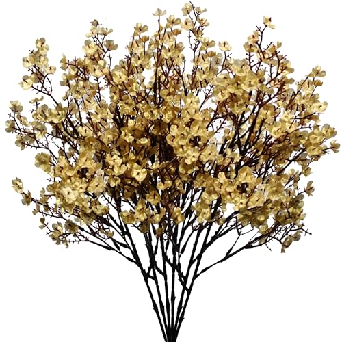 Mandy's 6 Bundles Artificial Gold Baby’s Breath Flowers | 18.5 Inch Silk Gypsophila European Style Modern Home Decor Centerpiece Neutral Wedding Flower Arrangements - color: Gold