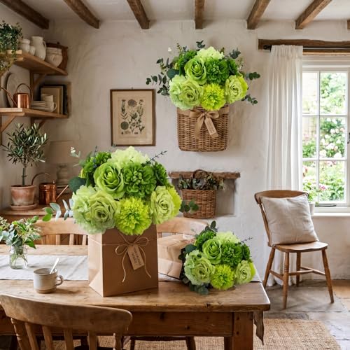Suncalla 98 Pcs Artificial Flowers Bouquet Assorted Faux Flowers Heads with Stem Eucalyptus Leaves Silk Floral Table Centerpiece for DIY Wedding Party Wreath Home Decor(Green Color) - color: Green Color