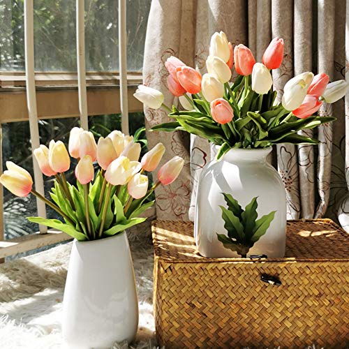 24pcs Multicolor Artificial Tulips Flowers Fake Faux PU Tulip Bouquet Real Touch Flower Arrangement for Home Room Office Party Wedding Decoration Excellent Gift Idea for Mothers Day - color: Tulip Flower24