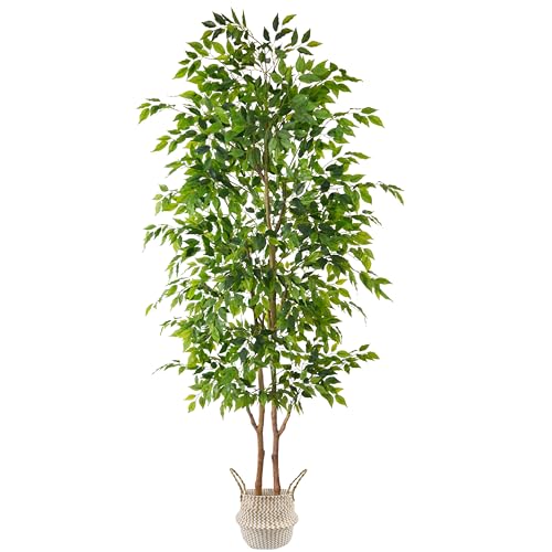 Warmplants 8ft Artificial Ficus Tree, 96” Realistic Ficus Leaves Large Fake Plant with Basket, Indoor Outdoor Potted Faux Tree for Home Garden Office House Livingroom Décor - color: Ficus, size: 8ft