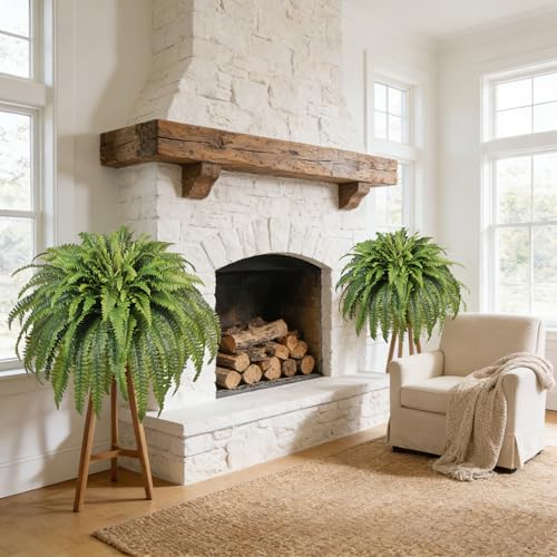 Artificial Ferns for Outdoors & Indoors, 50" Large Fake Ferns with Fruitlet & Vines, 98 Fronds Boston Fern Faux Plants Ideal for Planters Porch Garden Hall Home Decor, Hanging or Potted, UV Resistant - size: 95 fronds-1p