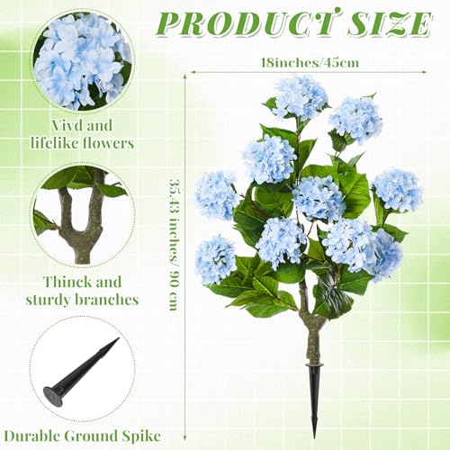 Daifunli 2 Pack 36″ Artificial Hydrangea Trees Real to Touch Faux Hydrangea Bushes Plants with Stakes for Wedding Spring Home Office Living Room Housewarming Gift(Blue) - color: Blue