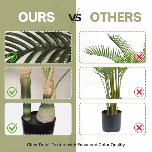 Artificial Palm Tree 5FT Tall Plants for Living Room Decor | Tall Fakeplants Large Floor Plant with Black Plastic Pot for Indoor and Outdoor Home Office Decor (5FT Artificial Palm Tree) - size: 5ft