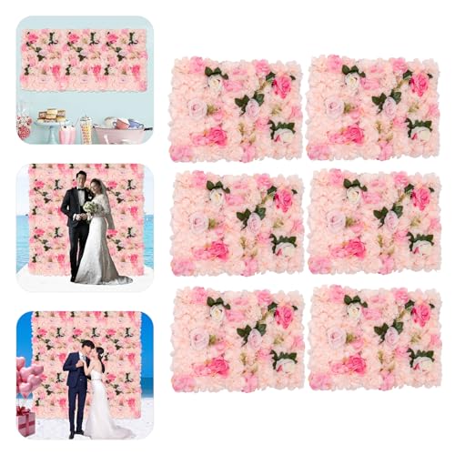 Set of 6 Artificial Flower Wall Panels, 3D Silk Rose & Dahlia Outdoor Decor, Waterproof Garden Wall Flowers for Balcony Fence, Patio, Wedding Backdrop - color: Pale Pink