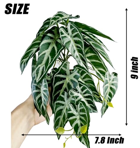 Woyrise 2 Pack Reptile Plants, Terrarium Hanging Plant Vines, Artificial Leaves with Suction Cup, Bearded Dragon Tank Accessories for Gecko Lizard Snake Frog Tortoise Decorations - Alocasia Velvet - color: Alocasia Velvet