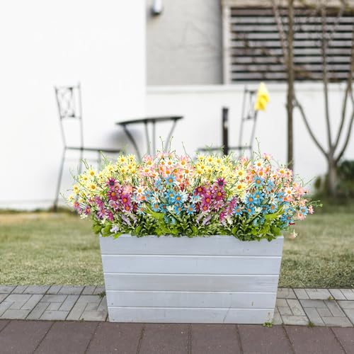 Silk Artificial Daisy Flowers Fake Floral Bulk UV Resistant Wildflowers Bouquet Arrangement for Outdoor Home Indoor Table Office Garden Wedding Decoration (Multicolor), 4 Pcs - color: Multi Color