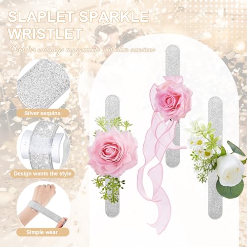 Relaxgiant 18 Pieces Corsage Wristlet Bracelets Slap Corsage Band Floral Slaplets Wedding Bracelets DIY Wrist Accessories Bridesmaid Bridal Shower Prom Party Supplies Homecoming(Sliver) - color: Sliver