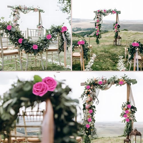 50PCS Hot Pink Realistic Roses - Artificial Latex Foam Flowers with Bendable Stems & 12PCS Leaves for Wedding, Home and Party DIY Decor - color: Hot Pink, size: 50