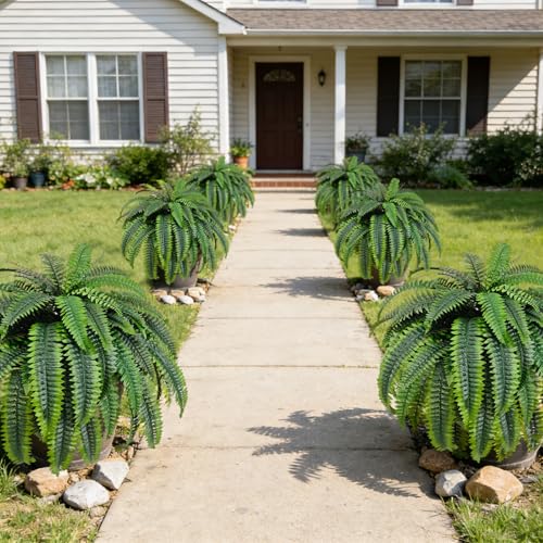 2pcs 45in Artificial Boston Fake Ferns Large, UV Resistant Artificial Plants Outdoor, 55 Blades Weatherproof Fake Plants Outdoor Indoor for Garden Porch Patio Home Decor - color: 45in Bosten Ferns, size: 2Pcs
