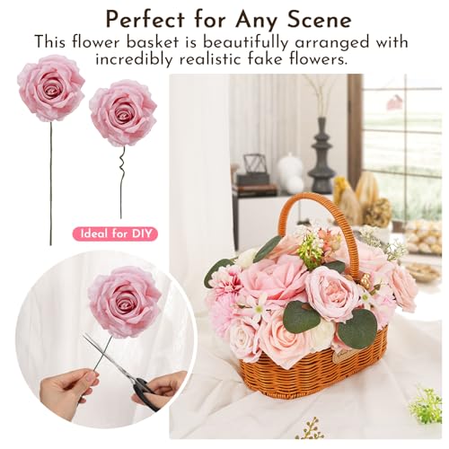 Artificial Flowers Combo Box Set Pink Roses Floral Fake Flowers Realistic Touch Flowers with Stems for Wedding Bouquets Table Centerpieces Home Decor - color: Pink Roses