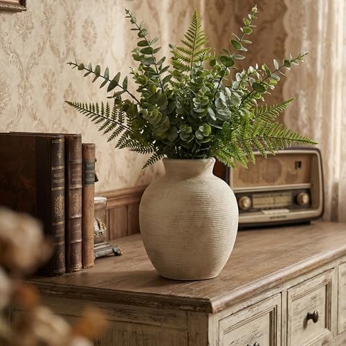 Ceramic Flower Vase, 7.4 Inch Vintage Large Vase for Living Room, Dining Room, Bathroom Indoor & Outdoor Home Decor - size: 7.41In