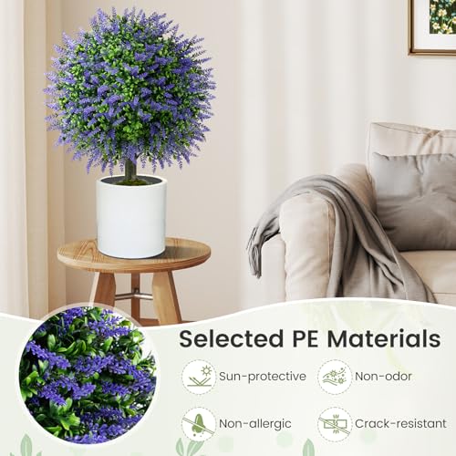 Goplus 22'' Artificial Wisteria Topiary Ball Tree, Set of 2 Faux Potted Plants Artificial Shrubs Bushes with Vivid Wisteria, Fake Evergreen Boxwood Topiary for Indoor Outdoor Home Front Porch Decor - color: Wisteria