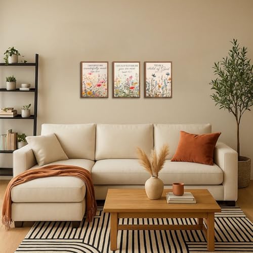 Christian Floral Bible Verse Wall Art Set of 3, Flower Canvas Wall Decor, Steadfast Love Of Lord Religious Faith Posters Prints for Prayer Room Living Room Bedroom Home Decoration 12x16in Wood Framed - color: Colorful Bible, size: 16L" x 12W"