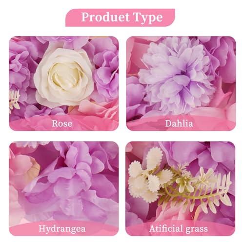 3D Flower Wall Backdrop - 12Pcs 15×15 Inch Artificial Rose Panels Pink & Purple Silk Floral Decor for Home Party Wedding Anniversary Birthday Photographic Studio Background & Decorative Fences - color: Pink and Purple, size: 12PCS-15x15
