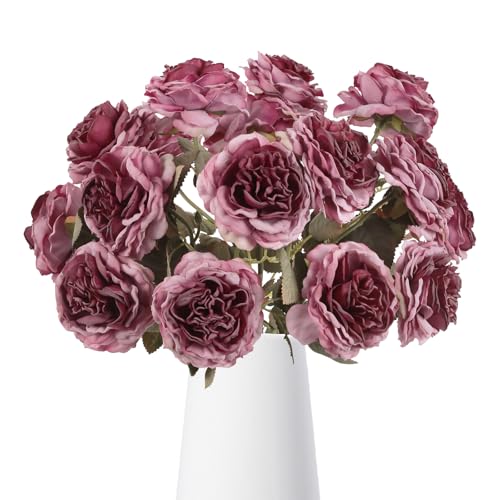Purple Artificial Roses Flowers- 8PCS Faux Vintage Roses Fake Silk Purple Roses Flowers for Party,DIY Wedding Bouquet, Table Centerpiece, Home Decor - color: Purple