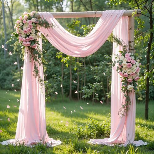 Wedding Arch Draping Fabric 2 Panels 18Ft Blush Chiffon Fabric Drapes Arbor Drapery for Wedding Ceremony Reception Swag Decorations - color: Blush, size: (2 Panels )6 Yards/36ft