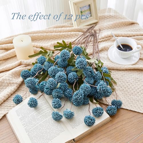SITUMEIZI Dusty Blue Flowers, Faux Silk Mini Chrysanthemum Stems, 6Pcs Fake Mums Artificial Flowers for DIY Wedding Centerpieces Arrangements and Floral Crafts - color: Blue