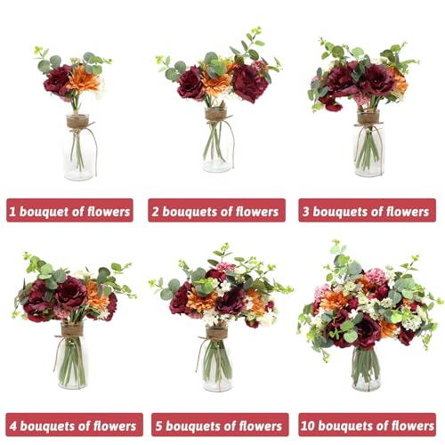 Zerzsy Artificial Flowers Bouquets, Mixed Purple Artificial Peonies, 4PCS Fake Flowers Bride Holding Flower Faux Floral for Wedding Bridal Bouquet Home Table Centerpiece Floral Decoration - color: Purple-4, size: 1 Bouquet