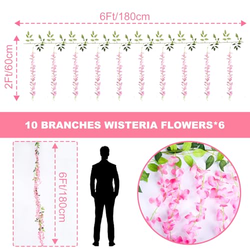 Alotiki Wisteria Artificial Flowers Garland,10Pcs Total 60ft Silk Fake Pink Wisteria Flowers Hanging for Home Garden Wedding Arch Party Indoor Outdoor Decor(10,Pink) - color: Pink, size: 10