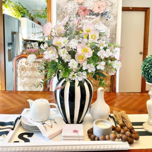 CISDUEO Artificial Wildflowers Flowers Silk Spring Floral Stems Arrangements Pink Poppies Flowers Daisies Faux Wild Flower Bundles Bouquet for Party Indoor Home Vase Wedding Table Summer Decoration - color: Pink, White, Green