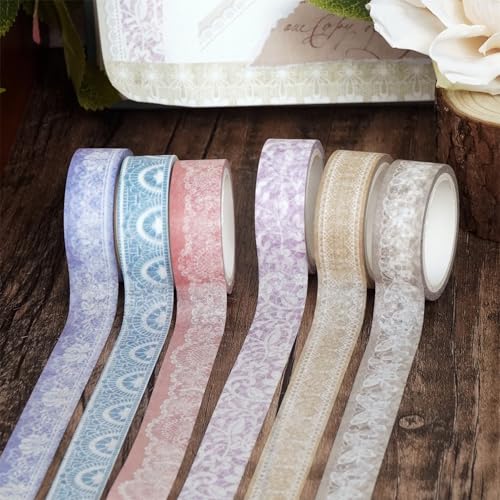 YUBBAEX 12 Rolls Lace Patterns Washi Tape Set Vintage Arts Masking Tape Floral Decorative for DIY Crafts, Bullet Journal Supplies, Planners, Scrapbook, Card/Gift Wrapping