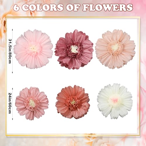 Giegxin 6 Pcs 31.5", 24" Pink Giant Paper Flower Boho Large Tissue Paper Flower for Wall Big Pink Pom Pom Floral Decorations for Wall Wedding Bridal Shower Baby Shower Tea Party Nursery Birthday Decor - color: Pink, size: 31.5", 24"