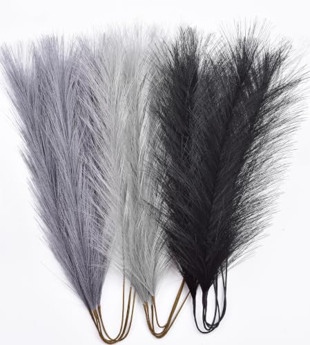 LSKYTOP Grey Pampas Grass Decor,23Inch 12pcs Faux Pampas Grass Bouquets Artificial Pampas Fake Pampas Flower for Home Living Room Bedroom Vase Decor - color: Grey 12pcs