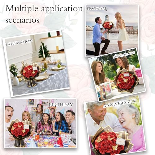 Red Glitter Roses Bouquet, 30 Pcs DIY Fake Flowers Bouquet, Everlasting Shiny Artificial Rose Bouquet for Valentine's Day, Anniversary, Engagement, Wedding - color: Red