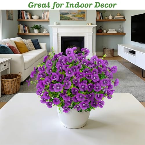 Roberly 20 Bundles Artificial Flowers for Outdoors, Fake Silk Flowers with Plastic Eucalyptus Greenery Stems Realistic Faux Plants for Spring Summer Porch Patio Yard Garden Vase Home Decor, Purple - color: Purple