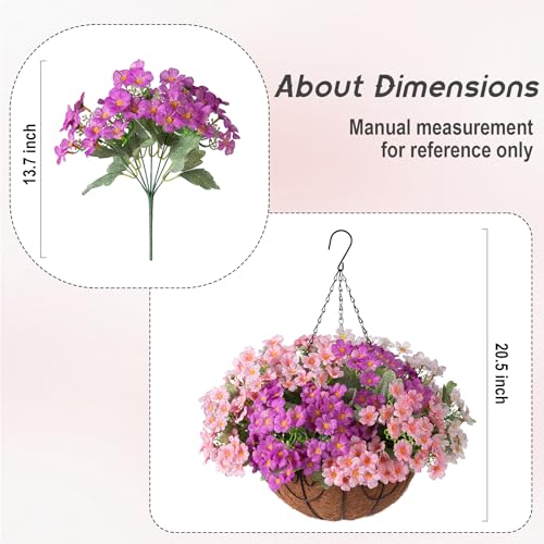 Artificial Fake Hanging Plants Flowers Basket for Spring Outdoor Decoration, Faux Silk Daisy UV Resistant Look Real with Eucalyptus Leaves Summer Decor for Patio Garden Outside(Pink White Purple ) - color: Pink White Purpl