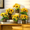 Lyrow 6 Pcs Sunflowers Artificial Flowers Sunflower Flower Bouquet in Planters Summer Fake Faux Floral Rustic Potted Flower Arrangements Table Centerpiece for Vase Summer Home Indoor Outdoor Decor