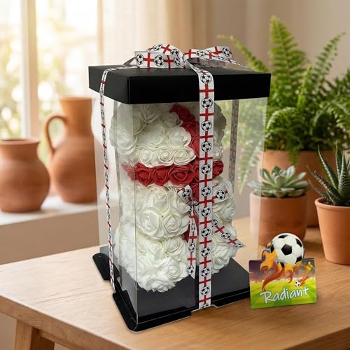 England LED Artificial Rose Flower Bear, Valentine's Mother's Day, Christmas, Birthday,Thanksgiving Party Anniversary Girl Friend Wife Light Strips and Greeting Cards (GB) - color: Gb