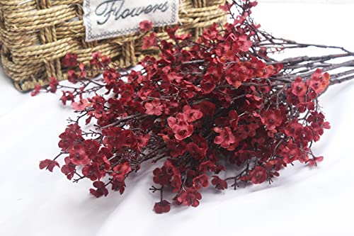 Babys Breath Silk Artificial Flowers Bulk 20pcs for Fall Decor Fake flower bouquet Bulk for Home Kitchen Indoor Bouquet Floral Arrangement Table Centerpieces Party Decor(Burgundy Red 20pcs) - color: Burgundy Than Red, size: 20 Bundles