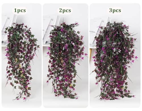 RECUTMS Artificial Hanging Plants Fake Ivy Plant Faux Plants Hanging UV Resistant Artificial Plants for Outdoor Garden Porch Decor Indoor Table Wall Room Office Decoration(Fuchsia) - color: Fuchsia, size: Hanging Ivy