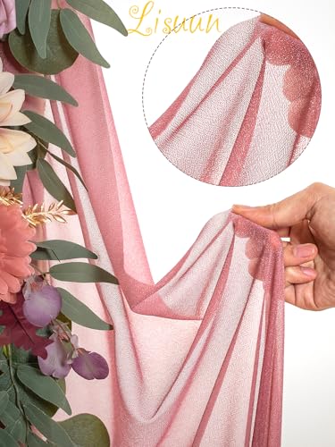 Lisuun Artificial Wedding Arch Flowers with Chiffon Runner, Pack of 3 | Includes 2 Flower Swags, 1 20ft Chiffon Runner and Zip Ties for Wedding Arches, Arbors and Backdrops - color: Dusty&blush