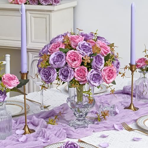 MARTINE MALL 2 Packs Peonies Artificial Flowers, Dark Pinkish-Purple Artificial Peonies, Silk Peonies Flowers Fake Peonies Artificial Flowers Peonies Bouquet for Centerpiece Table Wedding Home Decor - color: Dark Pinkish-purple, size: 2PCS
