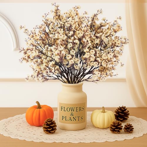Uieke 6 Pcs Artificial Flowers Baby Breath Faux Champagne Artificial Gypsophila Bouquet Fake Silk Flowers Real Touch for Home Office Kitchen Wedding Wall DIY Room Farmhouse Décor - color: Champagne, size: 6PCS