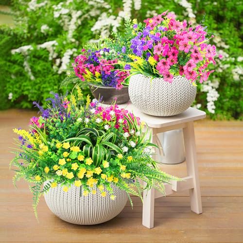 LELEE 24 Bundles Artificial Flowers for Outdoors Fake Silk Flowers Plants UV Resistant Faux Boston Fern Greenery Stems for Spring Garden Indoor Hanging Front Porch Patio Window Box Planter Decor - color: Artificial Flowers for Outdoors