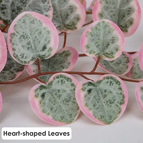 Briful Fake Plants Indoor 16'' Artificial String of Hearts Plants with Ceramic Pot Small Faux Draping Vine Plants for Home Bathroom Table Shelf Office Hotel Decor(Pink) - color: Pink