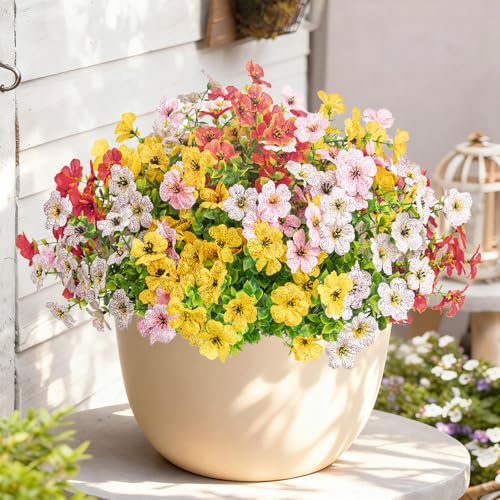Artificial Flowers for Outdoors Decoration for UV Resistant Silk,16 Bundles | Artificial Violet Flowers for Spring Outdoor Decor, Realistic Fake Plants for Porch,Garden,Window Box,Vase Mix 6 Colors - color: Orange White Yellow Pink